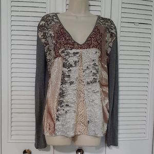 Zara Multicolored Grey Long Sleeve Top sz Medium
